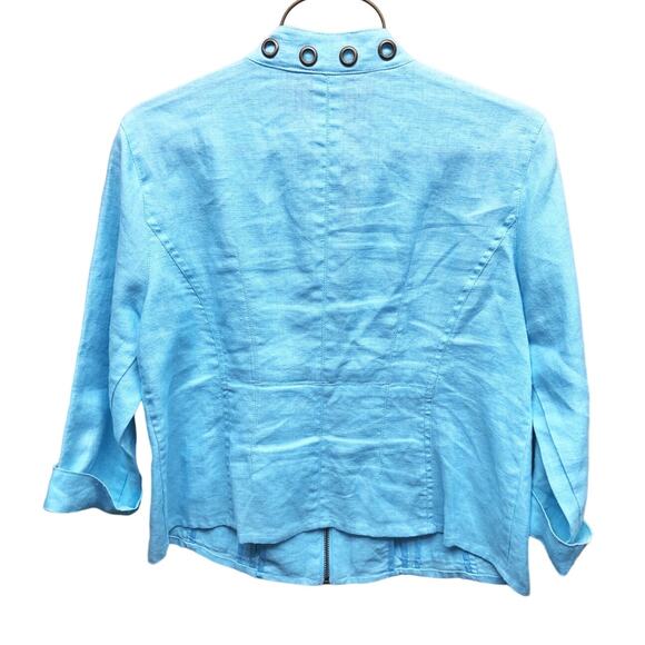 Multiples Blue Grommet Embellished Linen Jacket Zip Up with Pockets Size PS - Picture 4 of 6